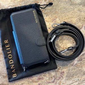 Bandolier Hailey Folio Pebble Leather Crossbody - Black/ Silver - 13 Max Pro